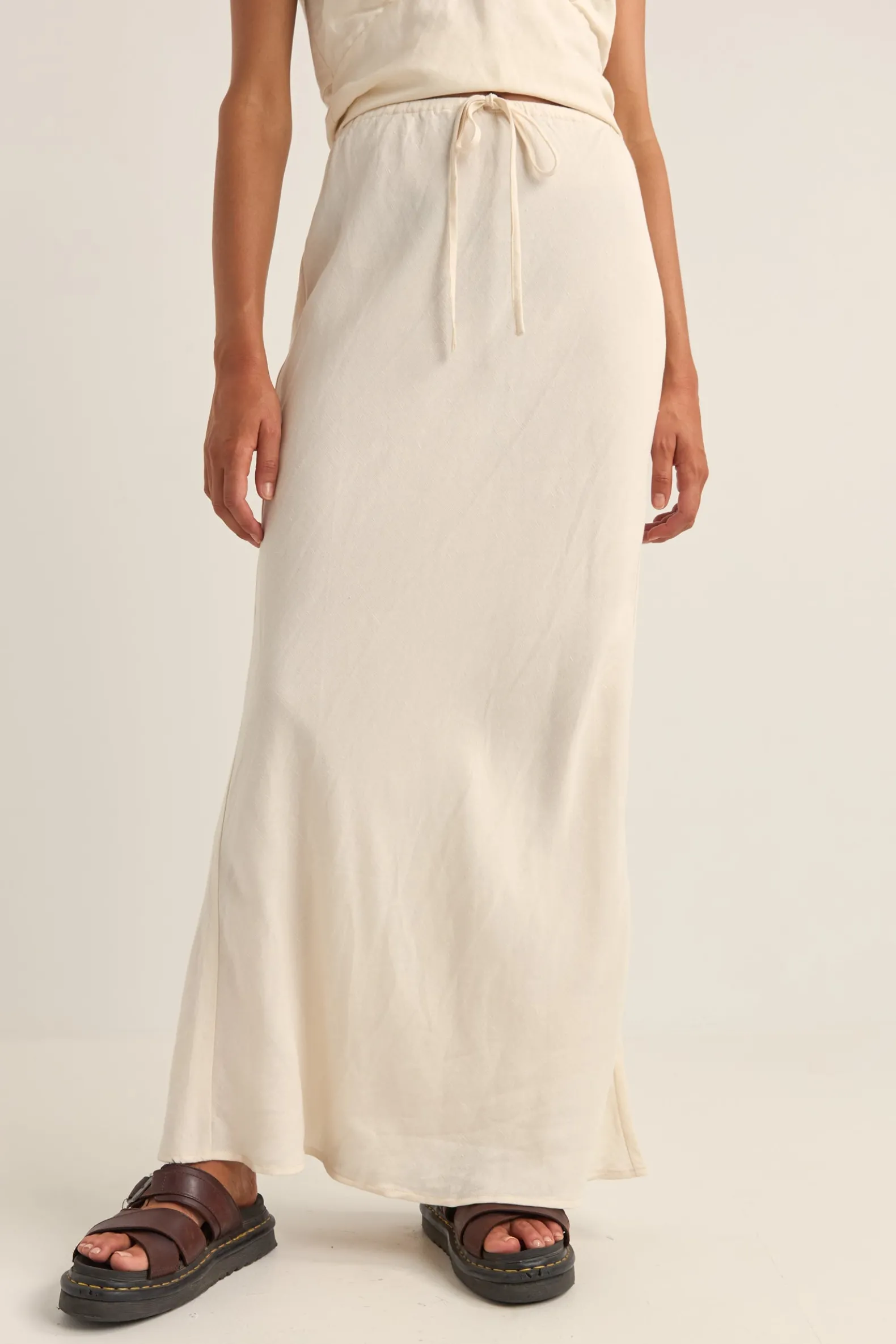 Bias Cut Maxi Skirt Cream